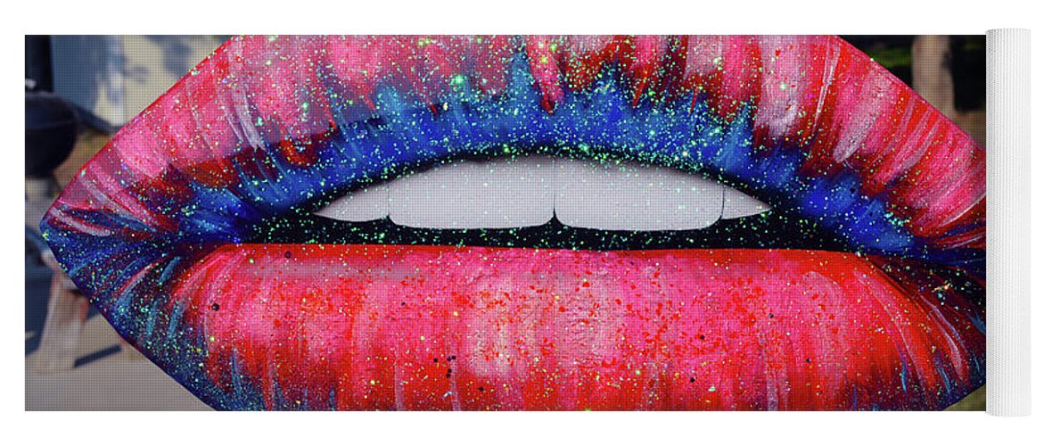 Lips Yoga Mat featuring the mixed media Luscious Lips MDF by Mayhem Mediums