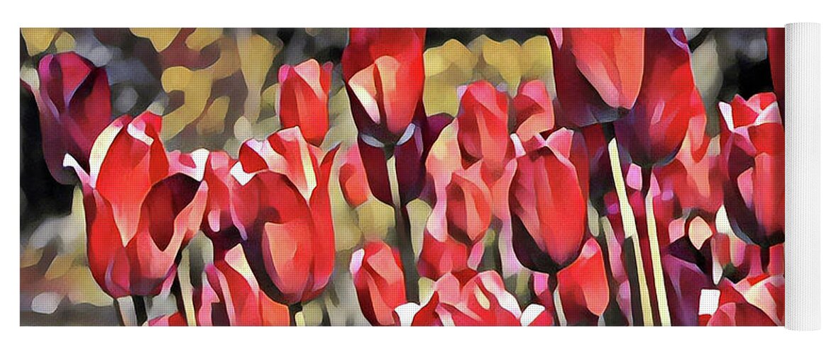 Floral Painting Yoga Mat featuring the digital art Luscious Red Tulips by Mary Gaines