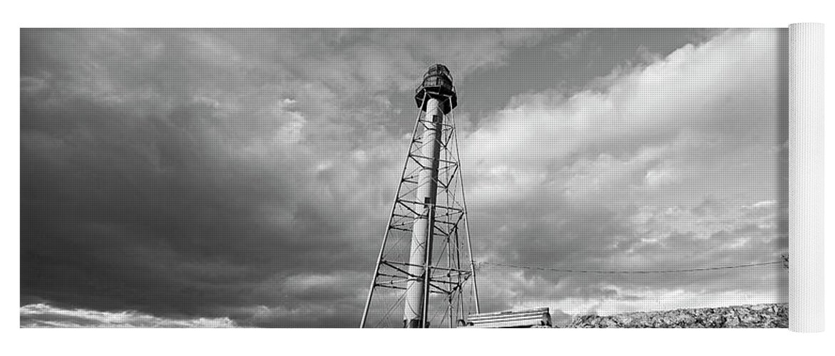 Marblehead Light Tower Yoga Mat featuring the photograph Mablehead Light Tower Marblehead Neck Black and White by Toby McGuire