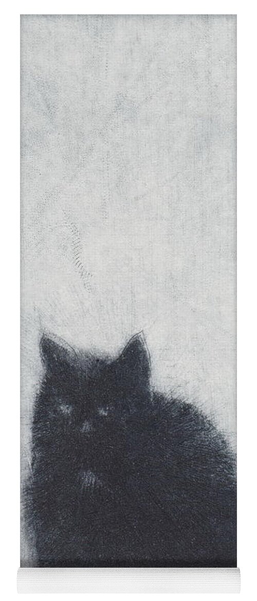 Cat Yoga Mat featuring the drawing Madame X - etching by David Ladmore