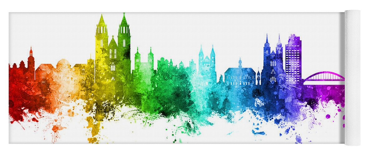 Magdeburg Yoga Mat featuring the digital art Magdeburg Germany Skyline #55 by Michael Tompsett