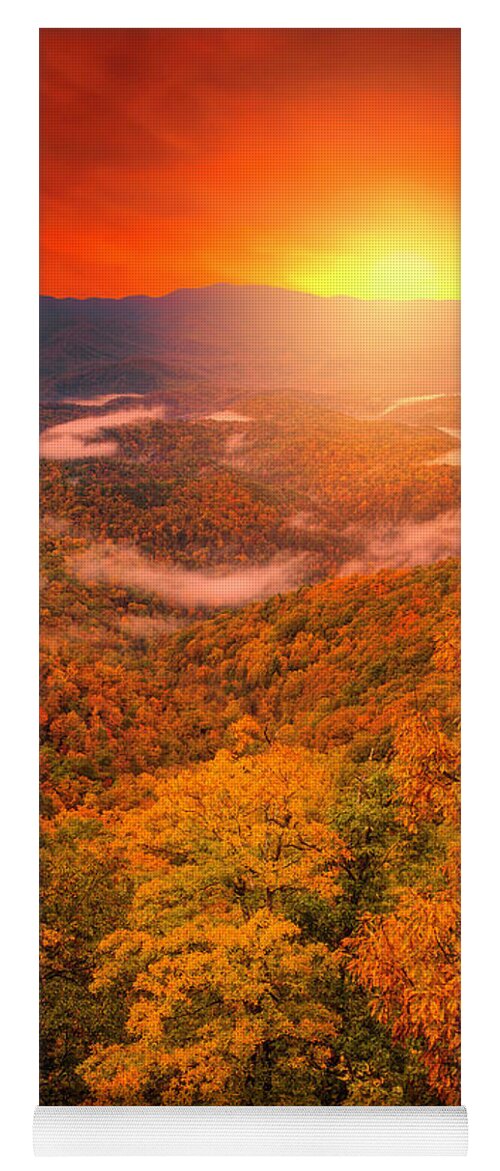 Magical Autumn Sunrise On Blue Ridge Parkway Yoga Mat featuring the photograph Magical Autumn Sunrise On Blue Ridge Parkway by Dan Sproul