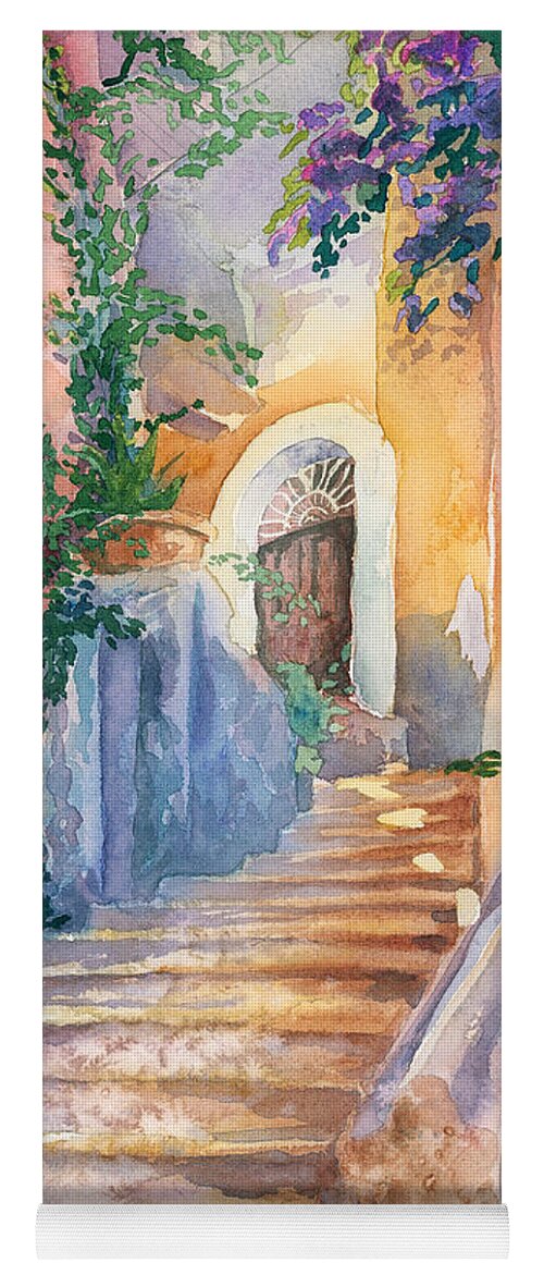 Watercolor Painting Yoga Mat featuring the painting Magical Stairs by Espero Art