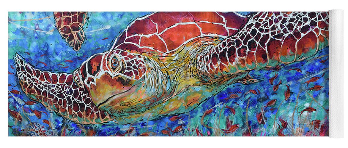 Marine Turtles Yoga Mat featuring the painting Magnificent Green Sea Turtles by Jyotika Shroff