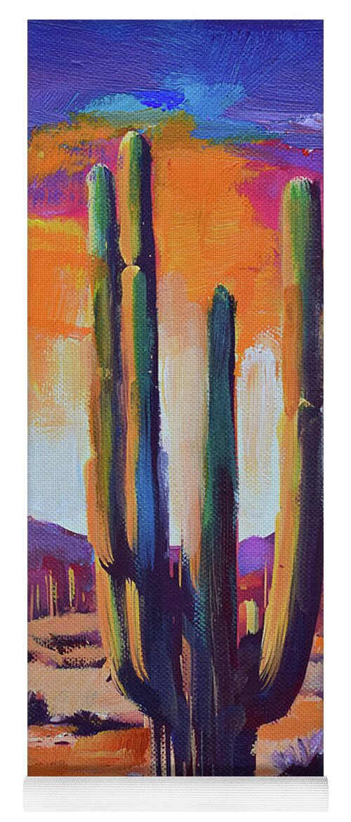 Saguaro Yoga Mat featuring the painting Majestic Desert Sentinel by Elise Palmigiani