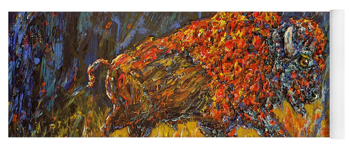 Bison Yoga Mat featuring the painting Making an Entrance by Linda Donlin