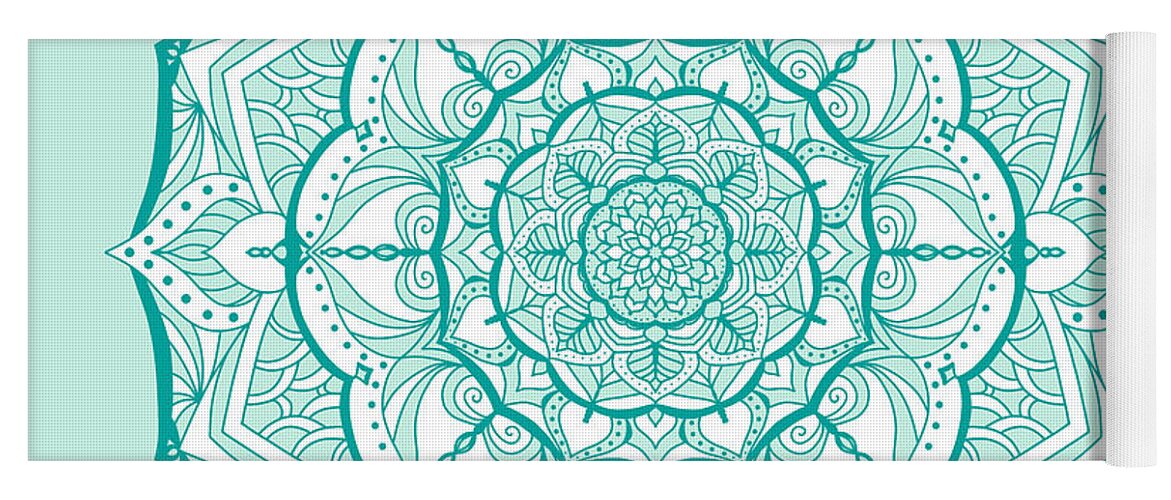 Mandala Yoga Mat featuring the digital art Mandala Minty Bloom by Angie Tirado