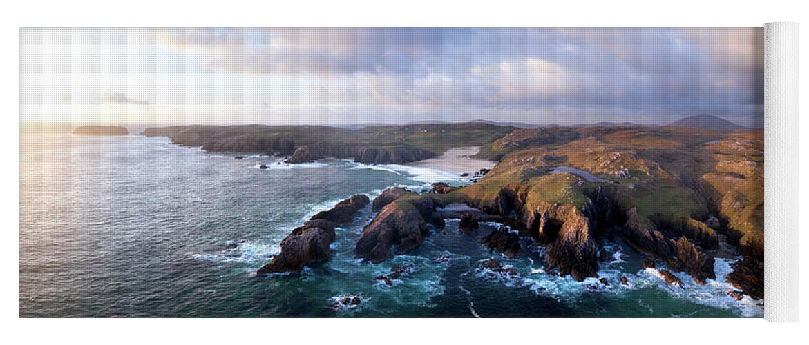 Panorama Yoga Mat featuring the photograph Mangersta Coast Aerial Isle of Lewis Outer Hebrides Scotland by Sonny Ryse