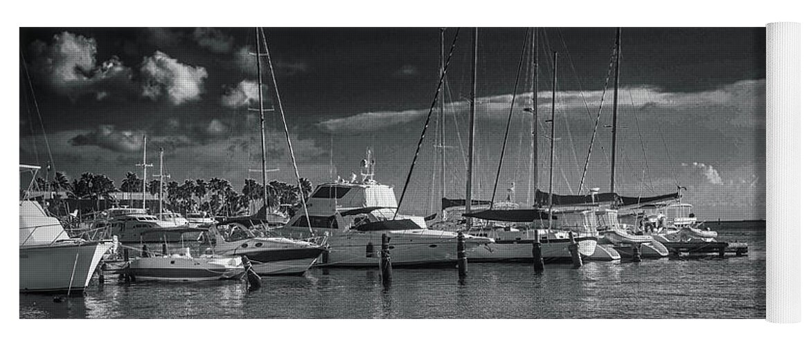 Black And White Yoga Mat featuring the photograph Marina at Aruba by James C Richardson