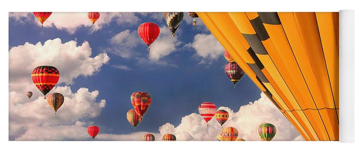 Albuquerque Balloon Fiesta Yoga Mat featuring the mixed media Mass Ascension by Rebecca Herranen