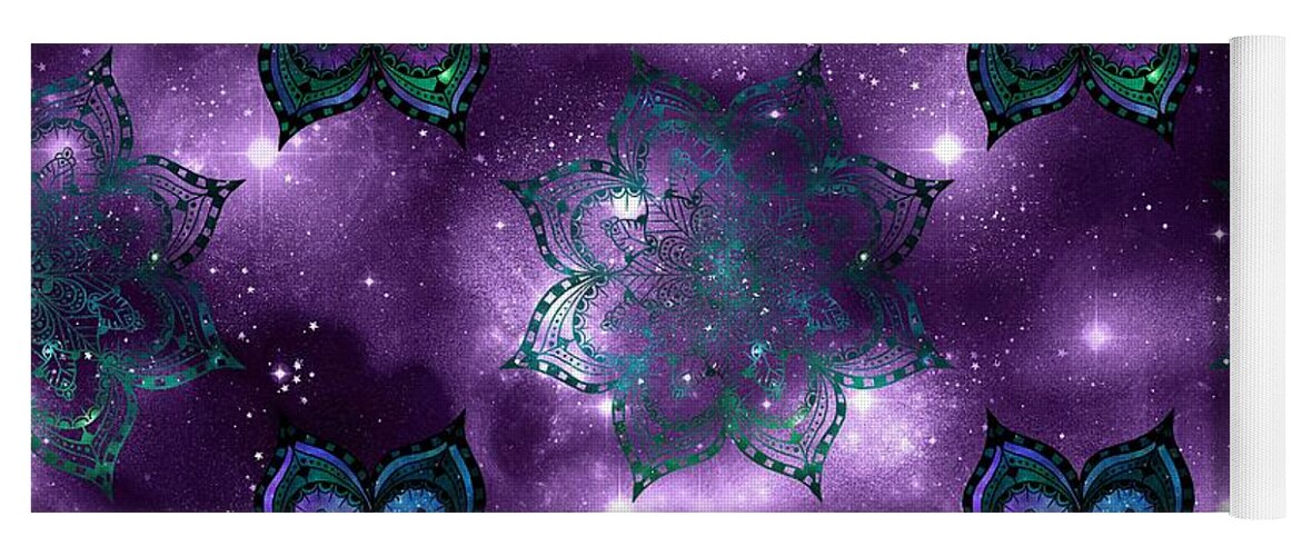 Watercolor Yoga Mat featuring the digital art Matava - Purple Watercolor Mandala Galaxy Dharma Pattern by Sambel Pedes