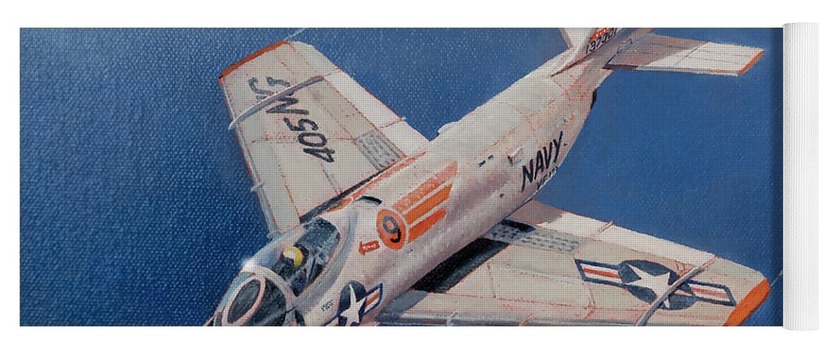 Flying Yoga Mat featuring the painting McDonnell F3H Demon by Douglas Castleman