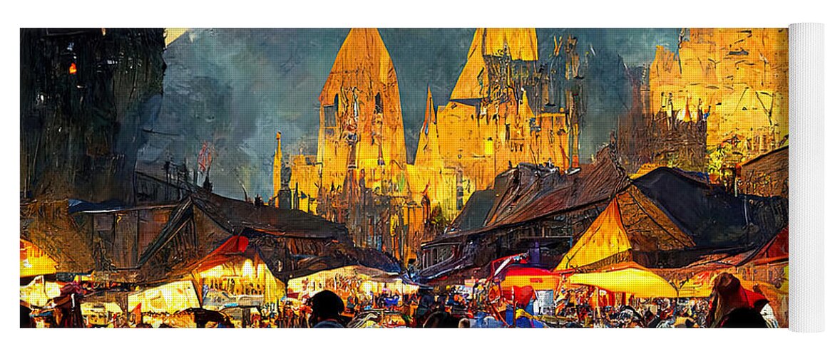 Medieval Yoga Mat featuring the painting Medieval Fantasy Town, 07 by AM FineArtPrints