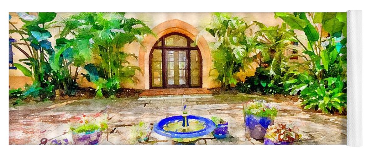 Home Yoga Mat featuring the painting Mediterranean Revival Home Watercolor by Susan Rydberg