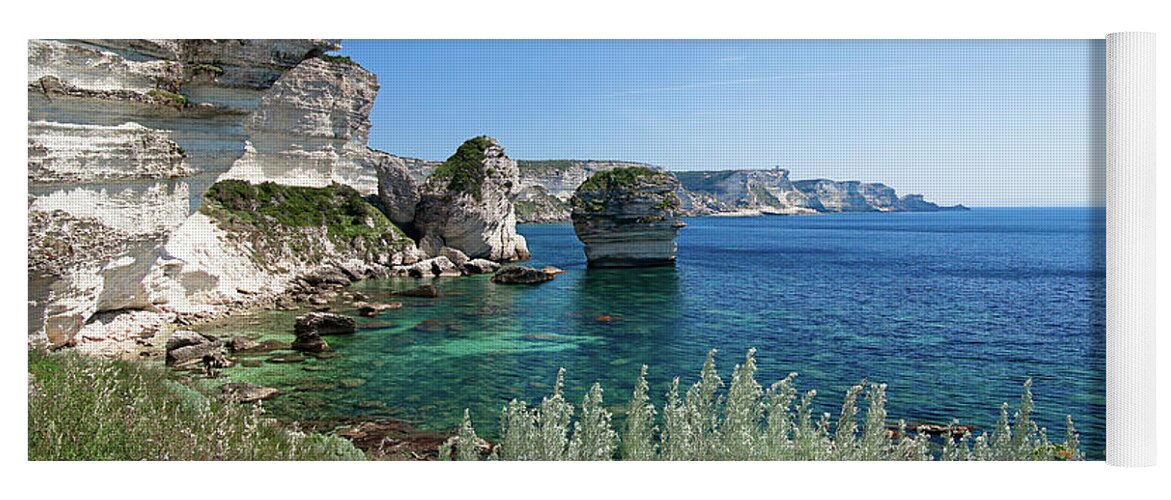 Bay Yoga Mat featuring the photograph Mediterranean sea in front of the Bonifacio Cliff by Jean-Luc Farges