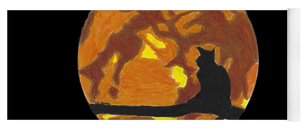 Cat Yoga Mat featuring the mixed media Meow at the Moon by Ali Baucom
