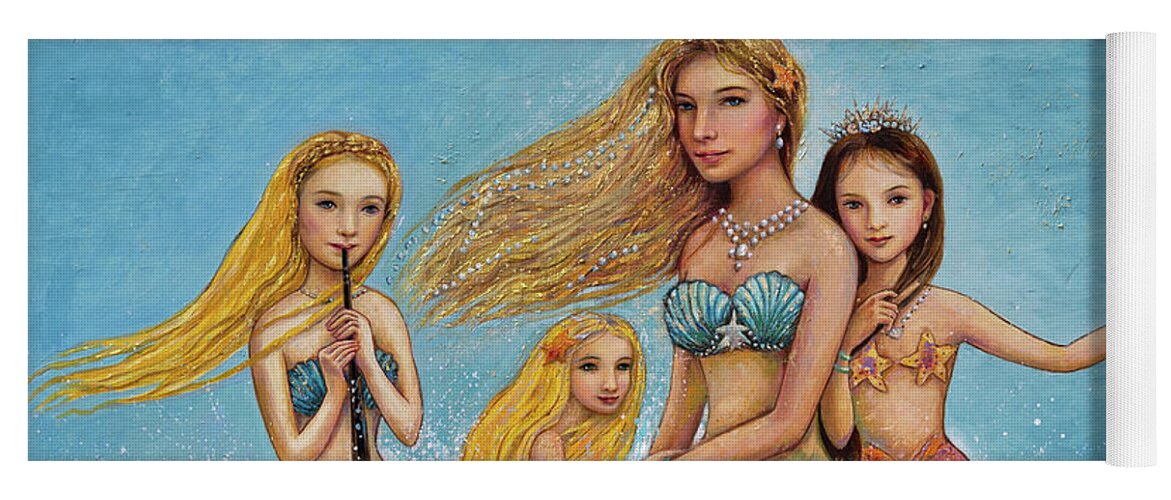 Mermaid Yoga Mat featuring the painting Mermaid Family by Shijun Munns