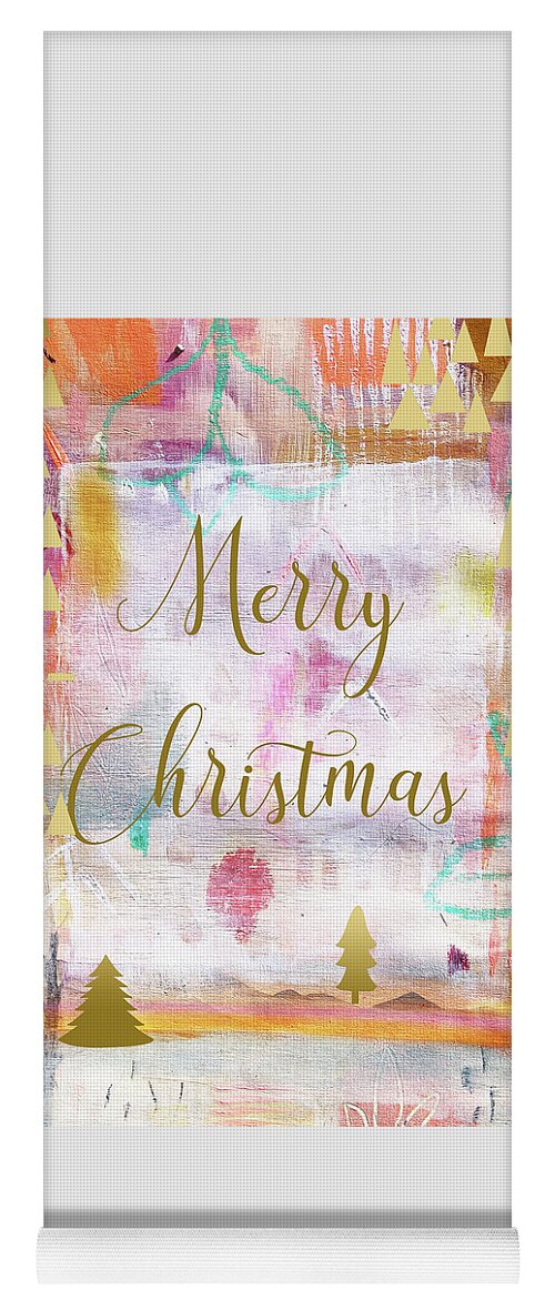 Merry Christmas Yoga Mat featuring the mixed media Merry Christmas by Claudia Schoen