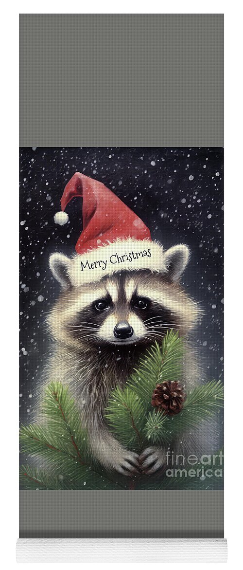 #faaadwordsbest Yoga Mat featuring the painting Merry Christmas Raccoon by Tina LeCour