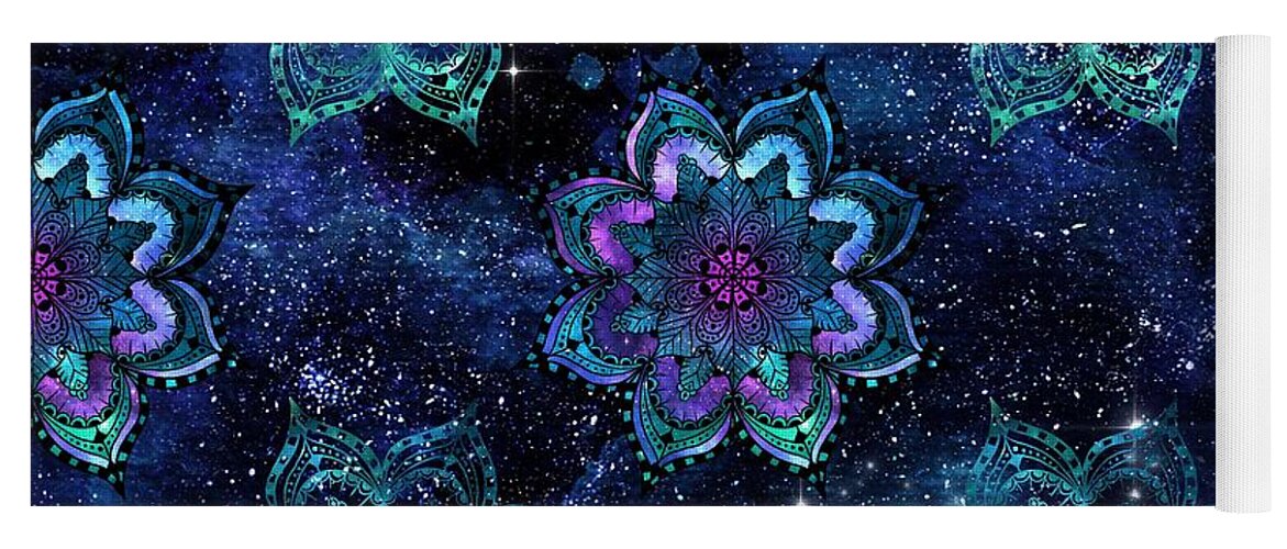 Watercolor Yoga Mat featuring the digital art Metana - Colorful Blue Watercolor Mandala Galaxy Dharma Pattern by Sambel Pedes
