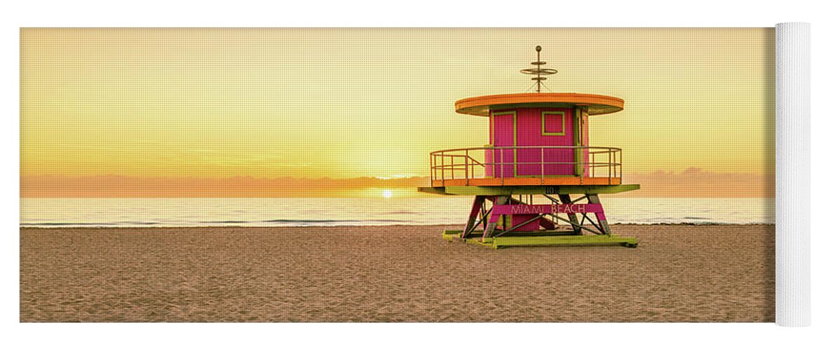 2022 Yoga Mat featuring the photograph Miami Beach 10th Sreet Lifeguard Tower at Sunrise Photo by Paul Velgos