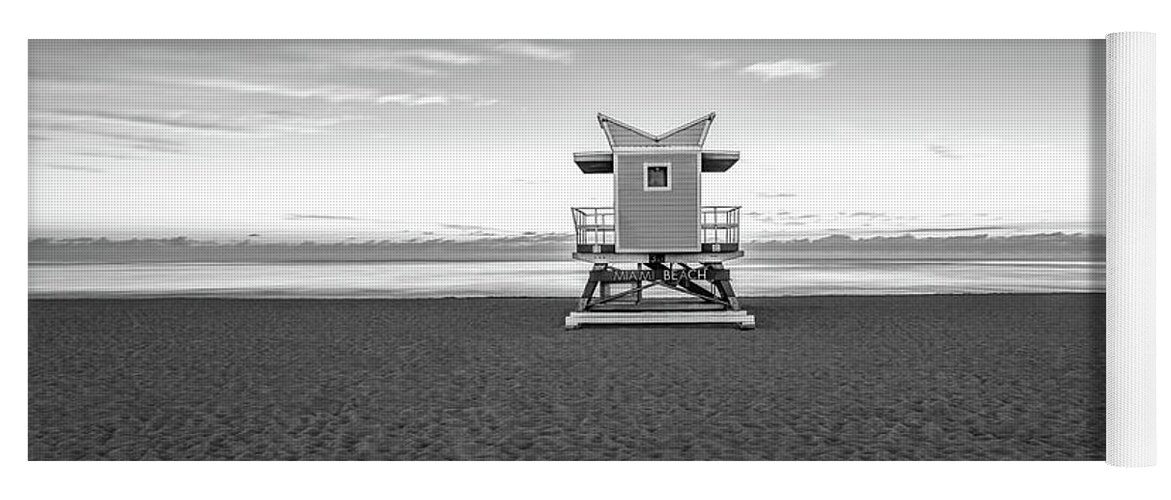 2022 Yoga Mat featuring the photograph Miami Beach 3rd Street Lifeguard Tower Black and White Photo by Paul Velgos