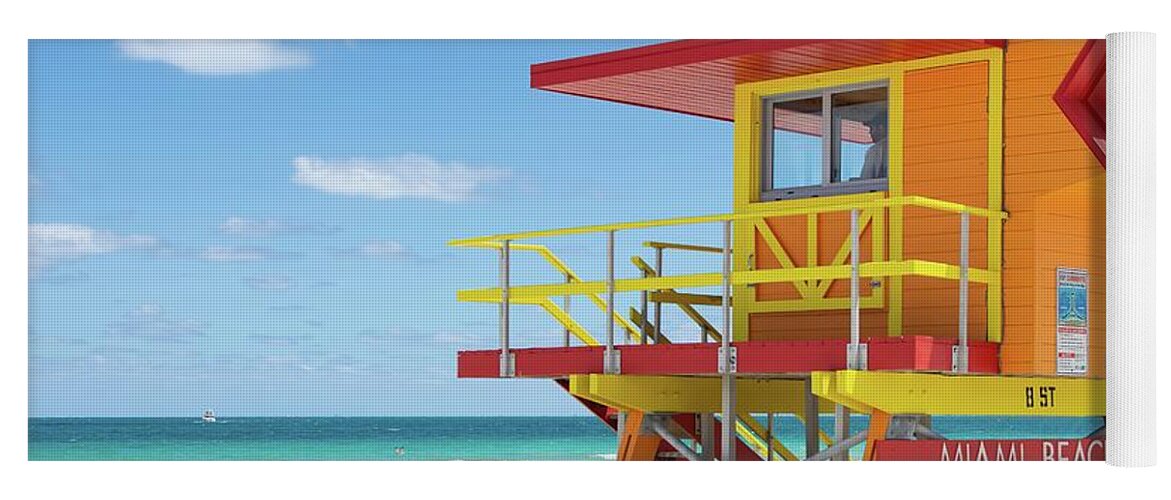 Lifeguard Station Yoga Mat featuring the photograph Miami Beach Lifeguard Station by Rebecca Herranen