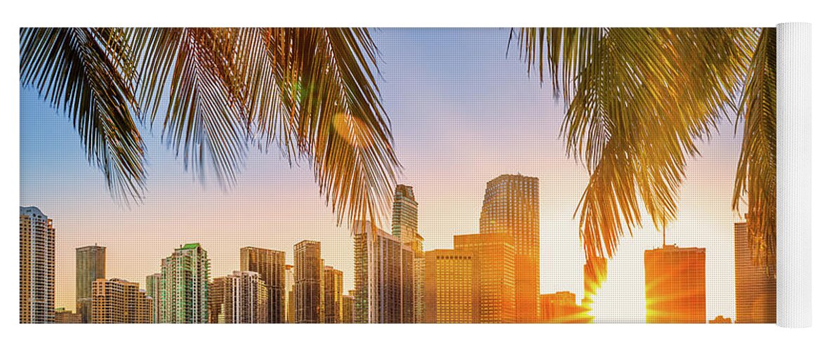 Miami Yoga Mat featuring the photograph Miami, Florida skyline at sunset by Mihai Andritoiu