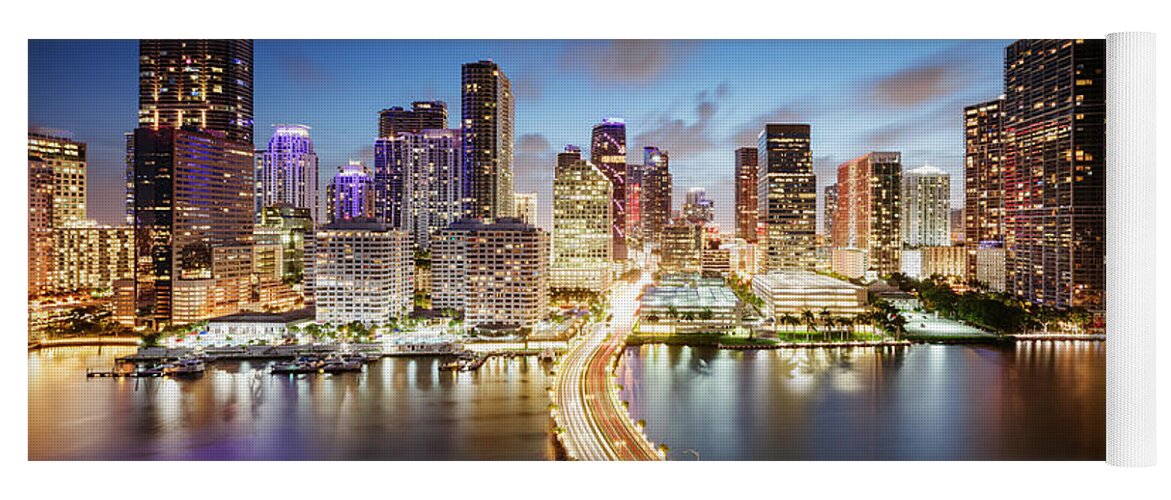 Miami Yoga Mat featuring the photograph Miami skyline at night by Matteo Colombo