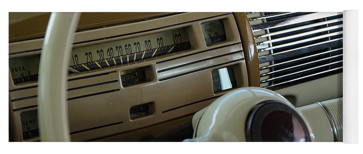 Speedometer Yoga Mat featuring the photograph Mid-Century Car Dashboard and Steering Wheel by Matthew Bamberg