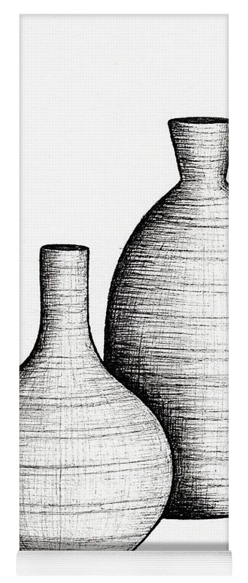Mid Century Modern Yoga Mat featuring the drawing Mid Century Vases 2 Ink Drawing by Donna Mibus