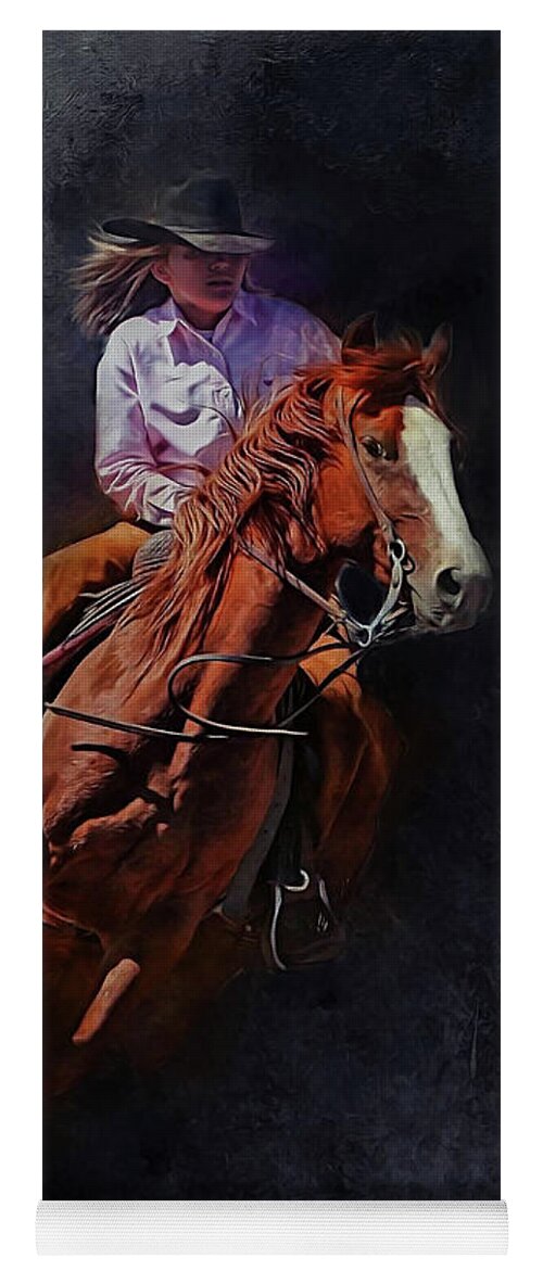 Cowgirl Yoga Mat featuring the mixed media Midnight Rider by Kathy Kelly