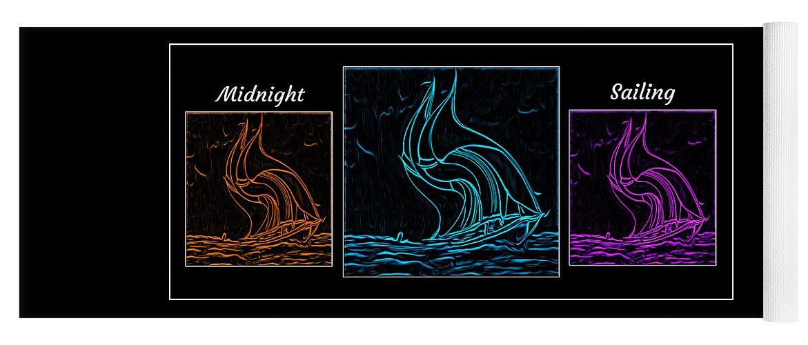 Cool Art Yoga Mat featuring the digital art Midnight Sailing Triptych by Ronald Mills