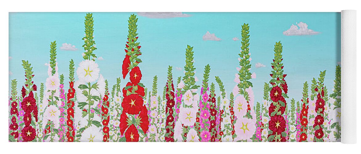 Hollyhocks Yoga Mat featuring the painting Midsummer Spectacle by Doug Miller