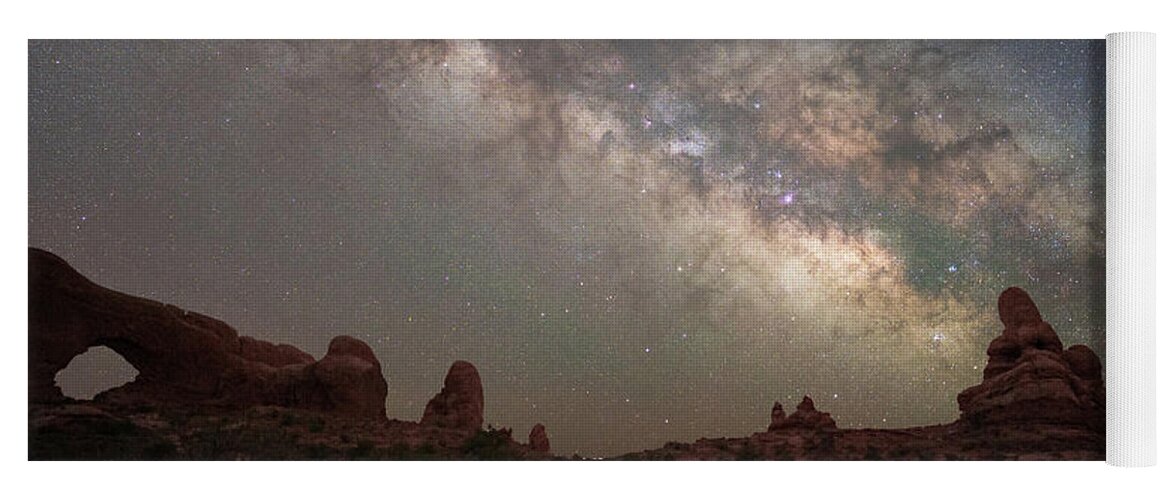 Milky Way Yoga Mat featuring the photograph Milky Way over Arches by Darrell DeRosia