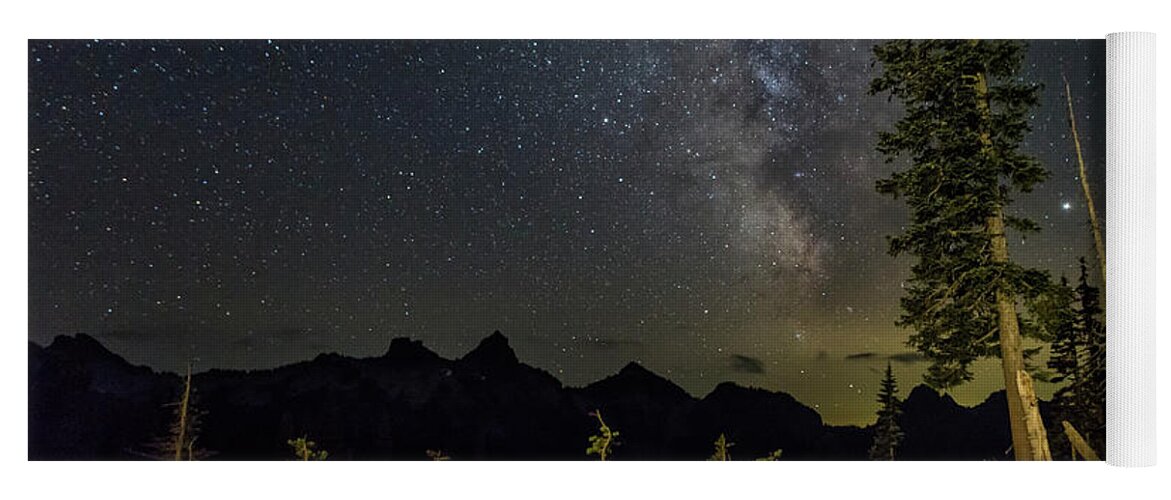 Tatoosh Range Yoga Mat featuring the photograph Milky Way over the Tatoosh Range at Mount Rainier by Belinda Greb