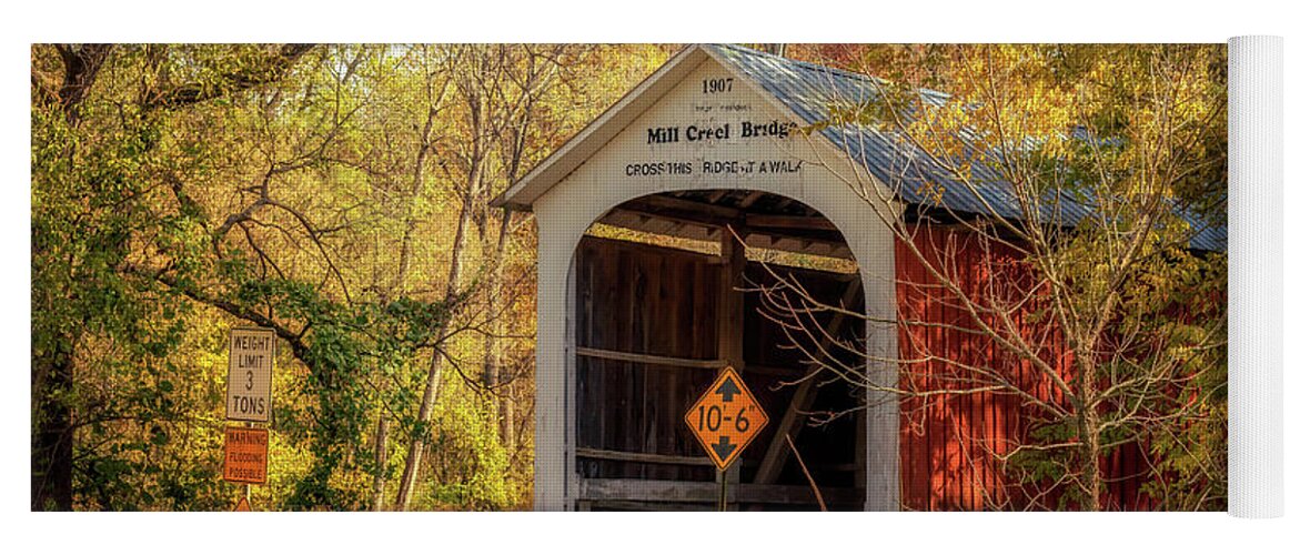 Parke County Covered Bridges Yoga Mat featuring the photograph Mill Creek Covered Bridge - Parke County, Indiana by Susan Rissi Tregoning