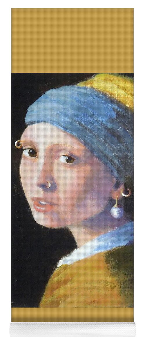 Girl With A Pearl Earring Yoga Mat featuring the painting Millennial Girl with a Pearl Earring by Phyllis Andrews