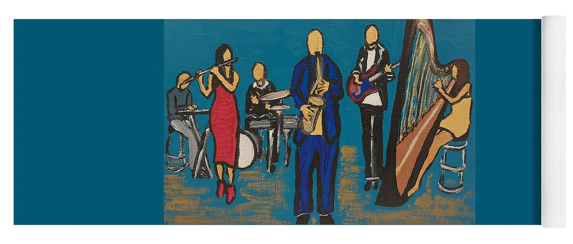 Music Yoga Mat featuring the painting Minted Band by Rachel Natalie Rawlins