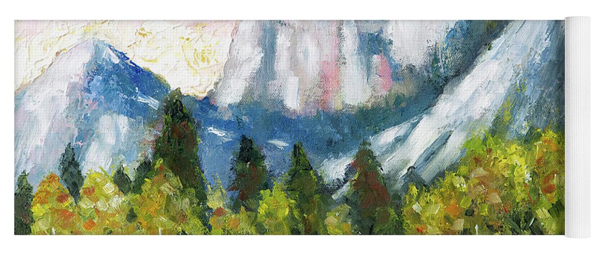 Landscape Yoga Mat featuring the painting Mirror Lake, Yosemite by Mike Bergen
