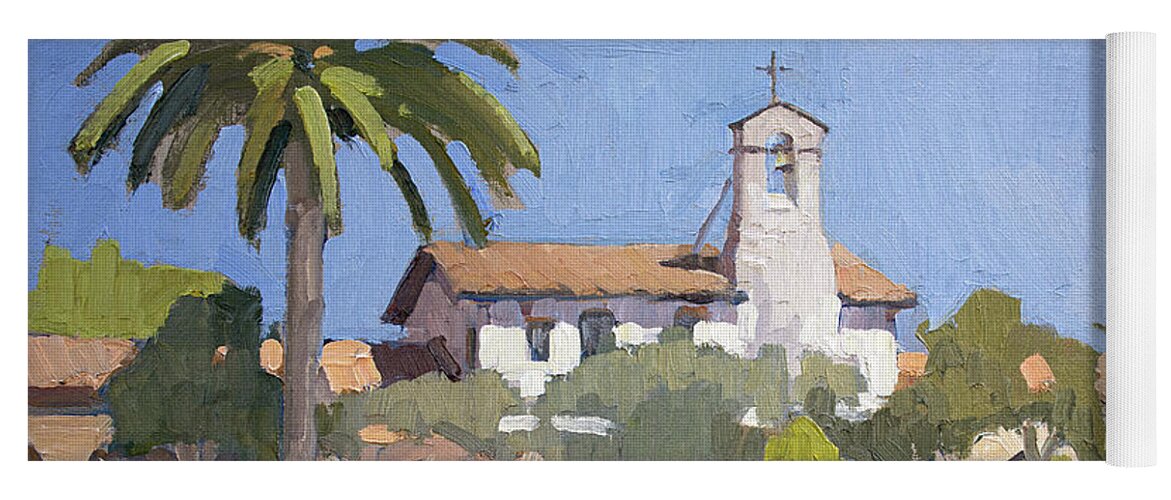 Mission Yoga Mat featuring the painting Mission Fountain and Courtyard - Mission San Juan Capistrano, California by Paul Strahm
