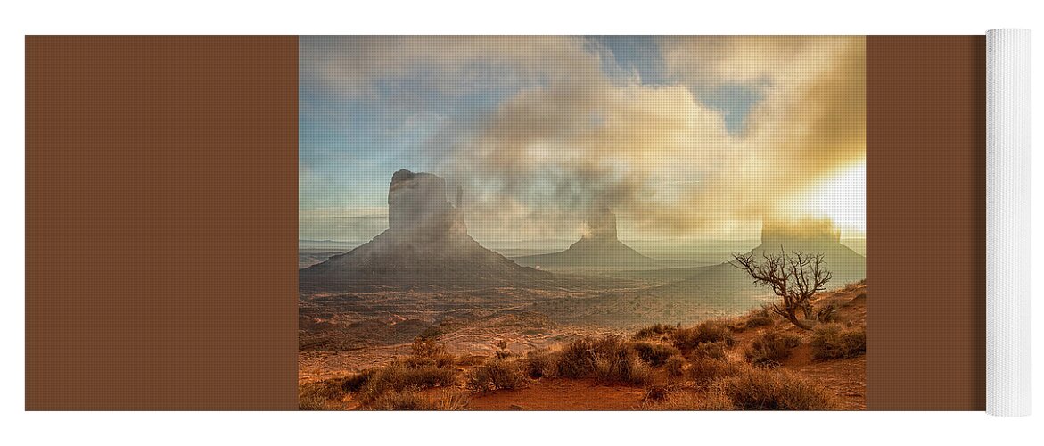 East Mitten Yoga Mat featuring the photograph Misty Monument Valley Sunrise by Paul LeSage