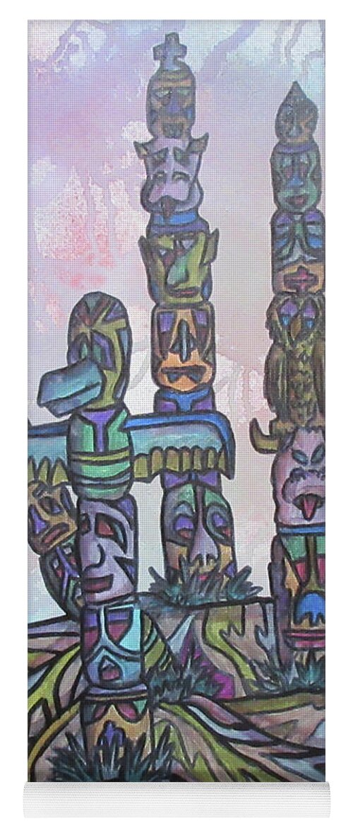 Totems Mixed Media Abstract Lobby Purse Bag Towel Cushion Mask Yoga Mat featuring the mixed media Misty Totems by Bradley Boug