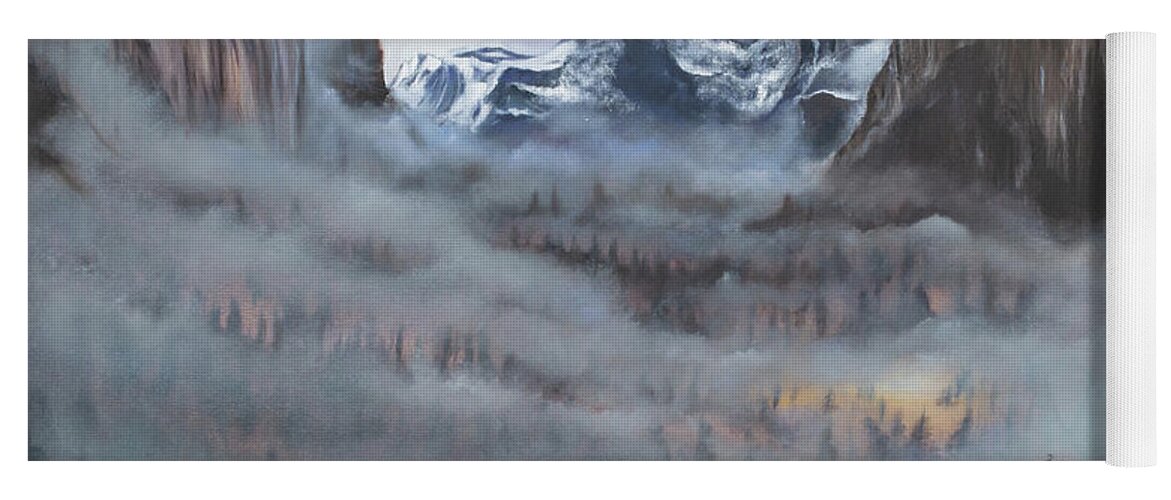 Yosemite Yoga Mat featuring the painting Misty Vale by Neslihan Ergul Colley