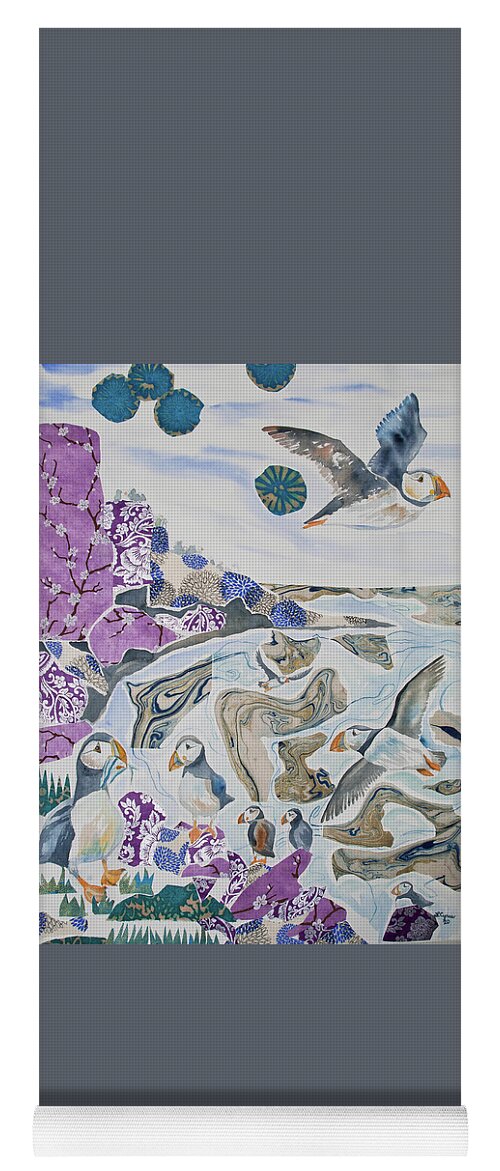 Puffin Yoga Mat featuring the mixed media Mixed Media - Puffin Palooza by Cascade Colors