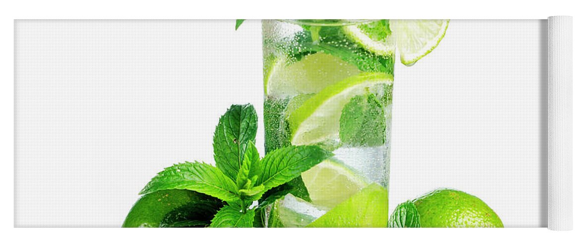 Mojito Yoga Mat featuring the photograph Mojito cocktail with ice isolated over white background. by Jelena Jovanovic