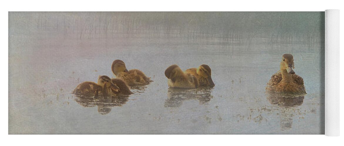 Ducks Yoga Mat featuring the photograph Momma Plus Five - Mallard with Goslings by Patti Deters