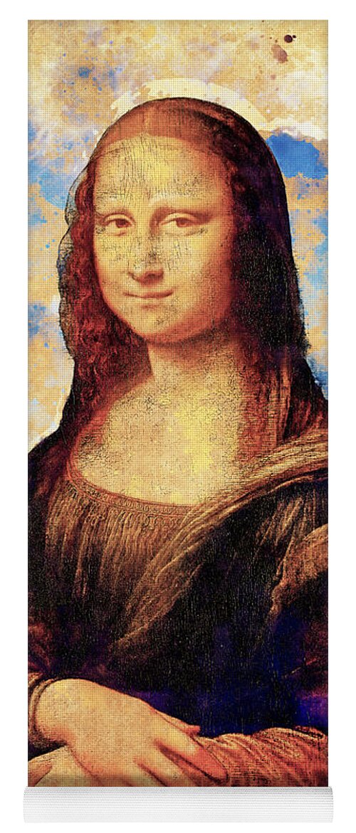 Mona Lisa Yoga Mat featuring the digital art Mona Lisa digital recreation with a vintage painting effect by Nicko Prints