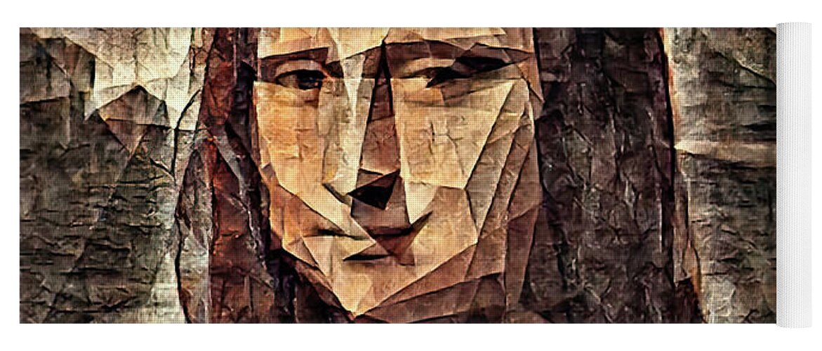 Mona Lisa Yoga Mat featuring the digital art Mona Lisa in the cubist style with big triangular shapes - digital recreation by Nicko Prints