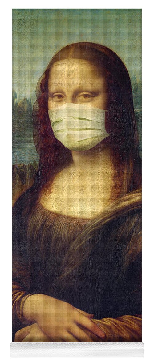 Mona Lisa Yoga Mat featuring the painting Mona Lisa wearing a mask by Delphimages Photo Creations